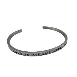 MantraBand Christian Bible Quote Love Is Patient Engraved Silver Tone 6.75" Cuff